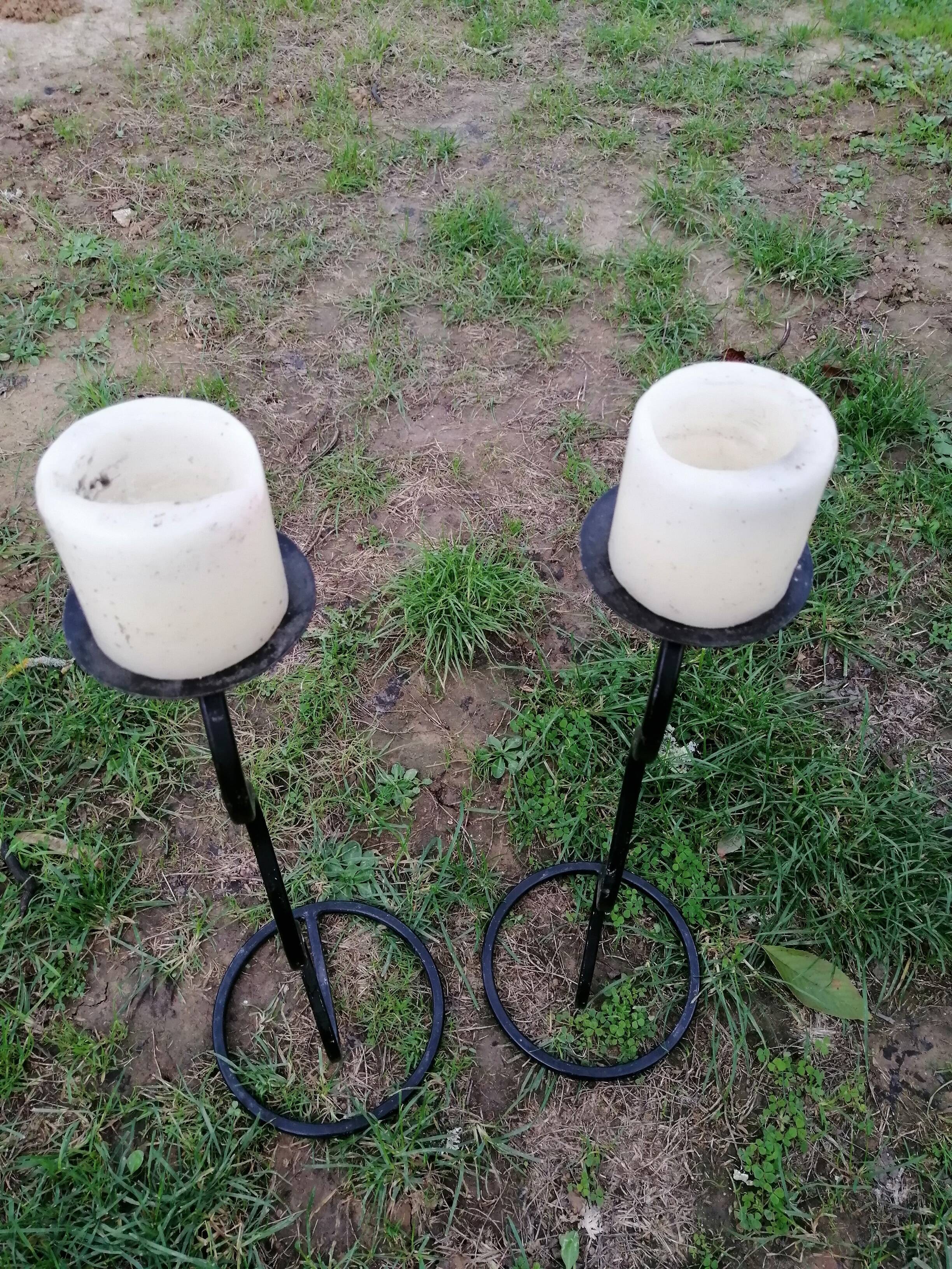 Pairs of candlesticks pique old forged iron candle