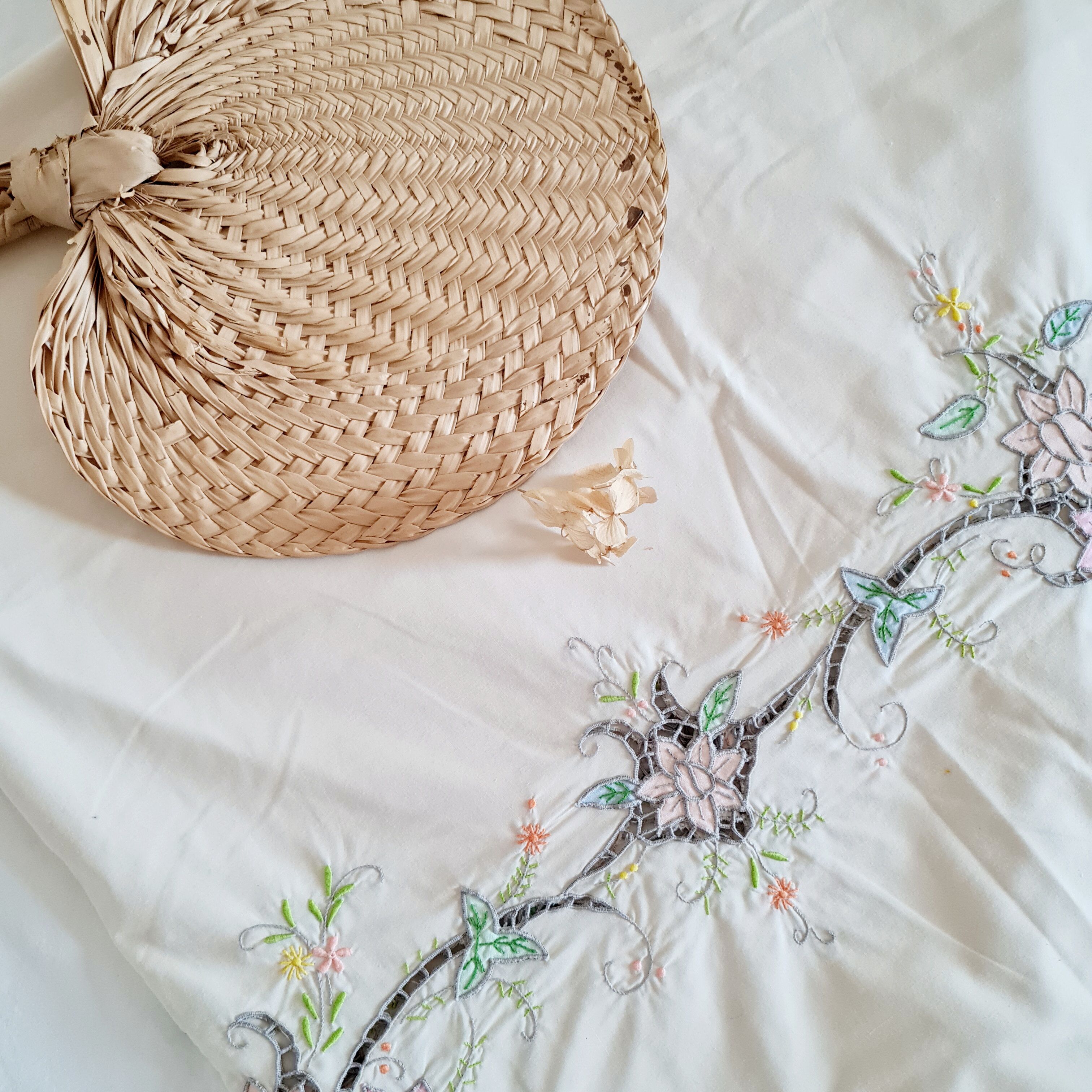 Antique embroidered tablecloth 254x166