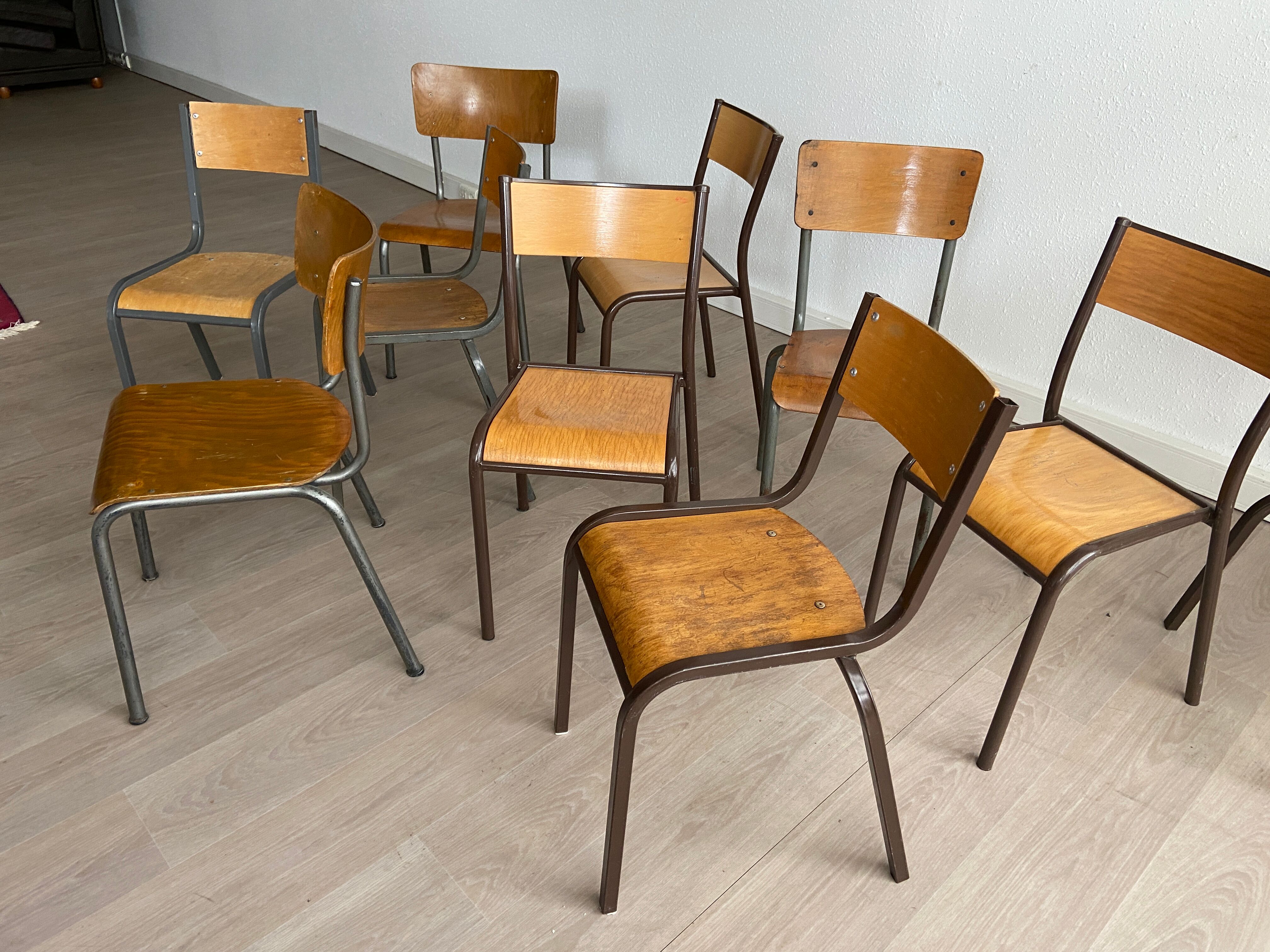 Set of 10 mismatched industrial chairs vintage mullca