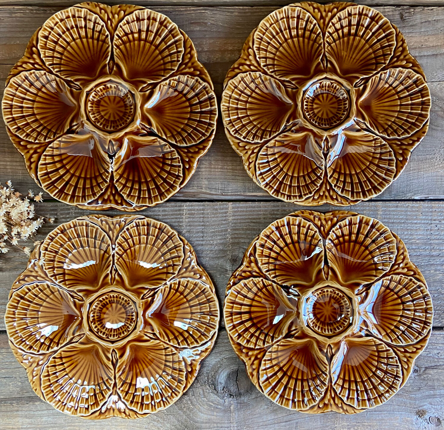 6 Sarreguemines oyster plates France in a slip