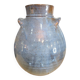 Glazed blue stoneware vase – Squat shape with handles – Handmade craftsmanship