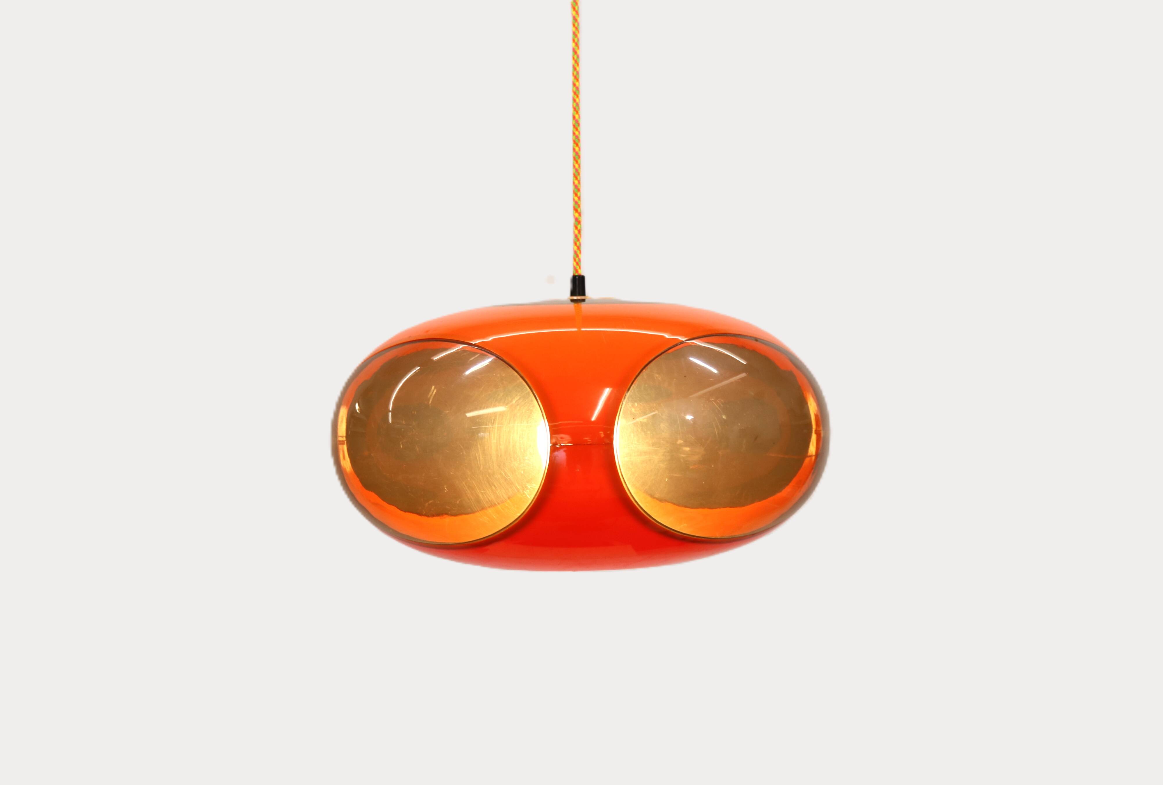 Massive Belgium Space Age UFO Lamp, Orange Mid-Century Modern Lighting