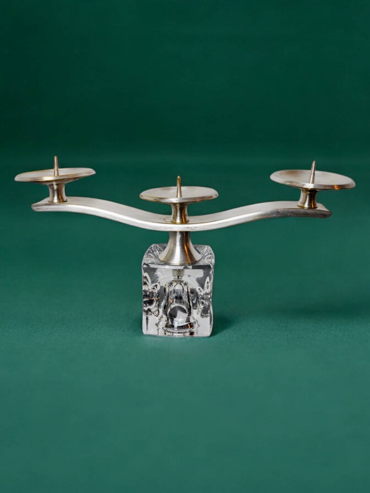 Ice cube candle holder by Peill & Putzler, 3 flames, glass and silver-plated metal, all