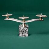 Ice cube candle holder by Peill & Putzler, 3 flames, glass and silver-plated metal, all