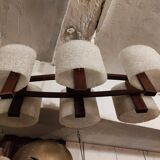 Scandinavian pendant light, in teak and perspex, 6 lights