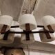 Suspension scandinave, en teck et perspex, 6 feux