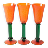 Ensemble de 3 verres à tige vintage orange et vert / Kosta Boda / Suède / 1980