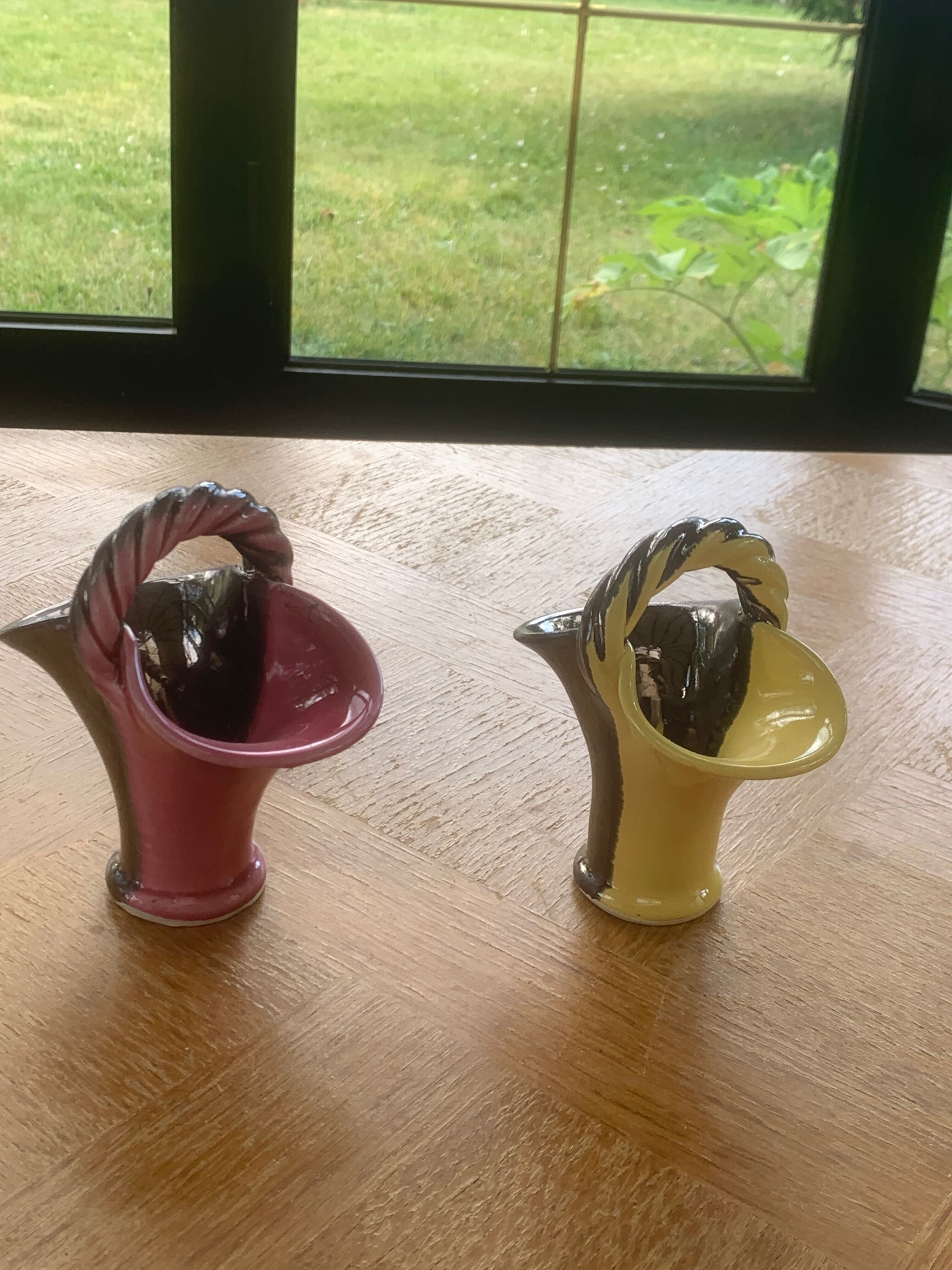 Two baskets in two-tone ceramic, moit-moit, vintage 1950