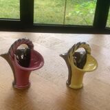 Two baskets in two-tone ceramic, moit-moit, vintage 1950