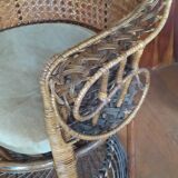 Emmanuelle rattan armchair from the 70s, Peacock model