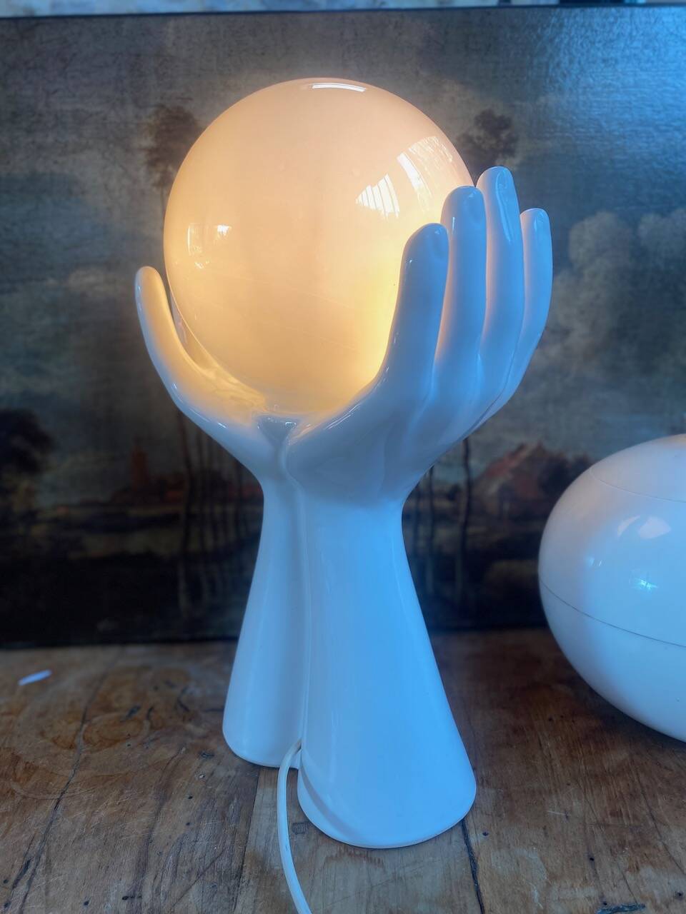 vintage ceramic and opaline hand lamp
