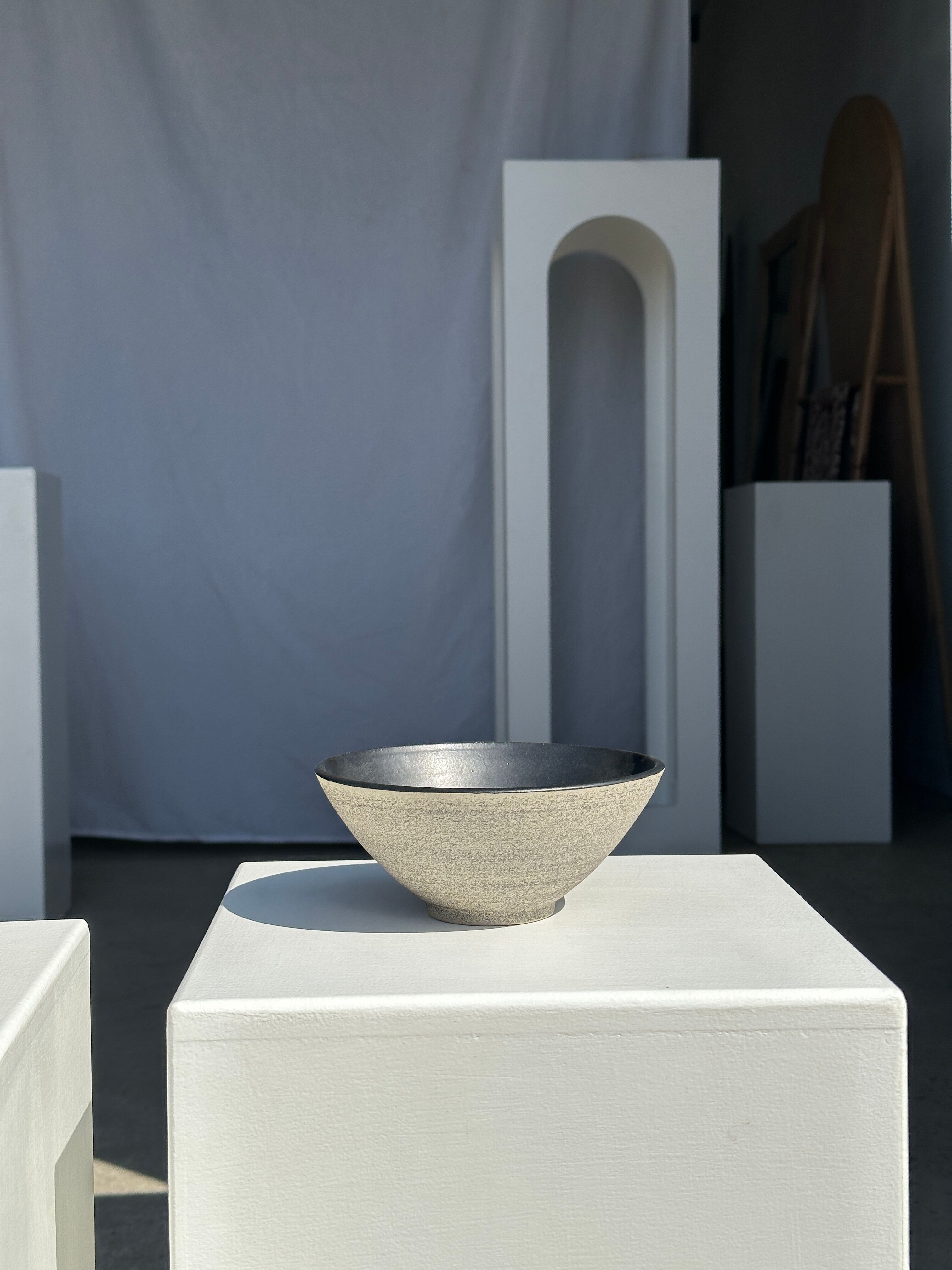 Duo of gray Indonesian ceramic bowls or salad bowls