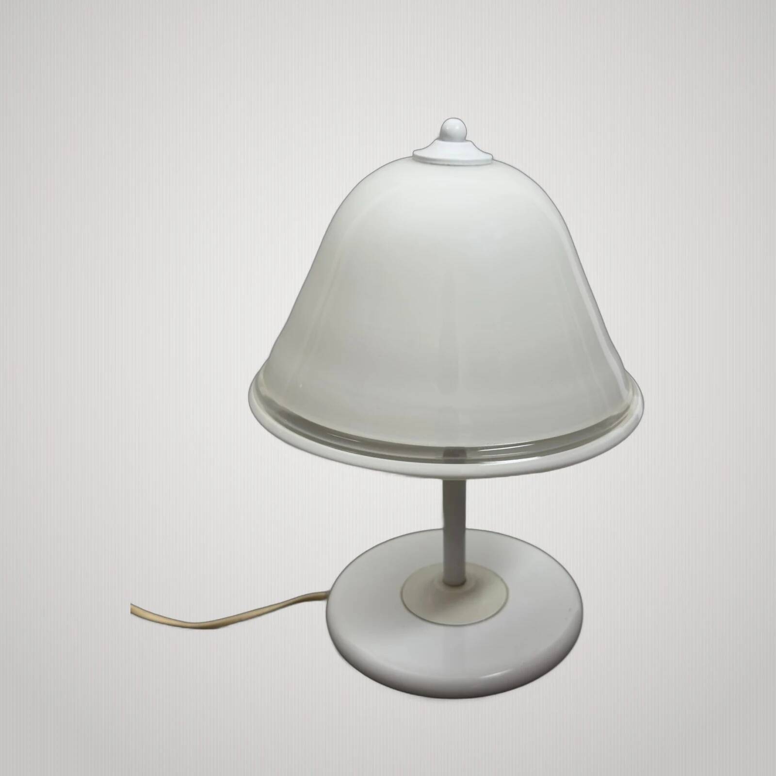 Lampe de table champignon en verre Murano et métal blanc, 1970