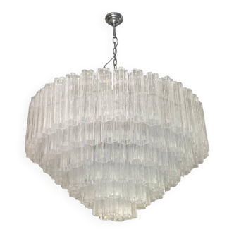 Lustre contemporain en verre de murano transparent « tronchi » dans le style venini