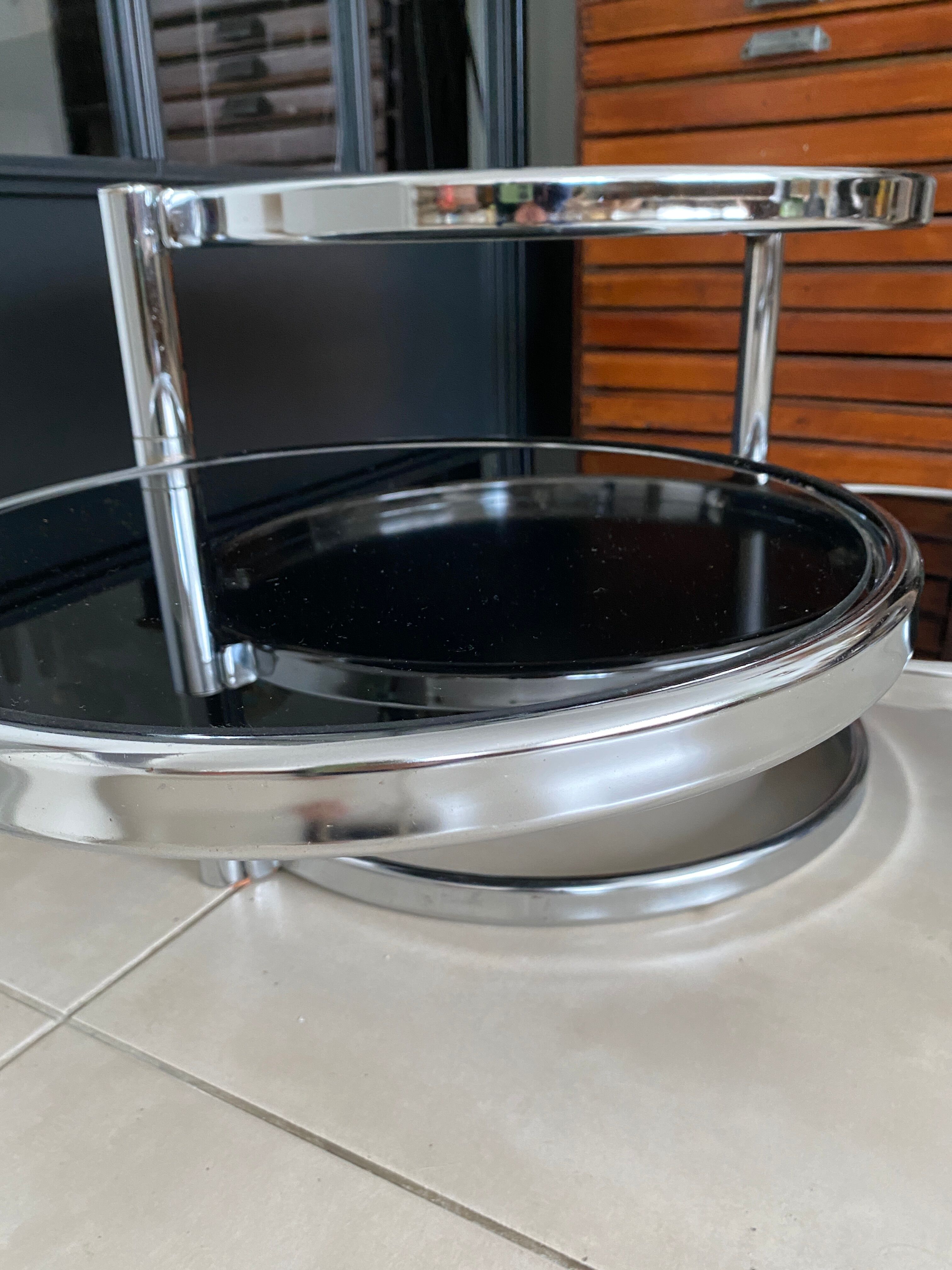Table basse ronde en verre et chrome vintage
