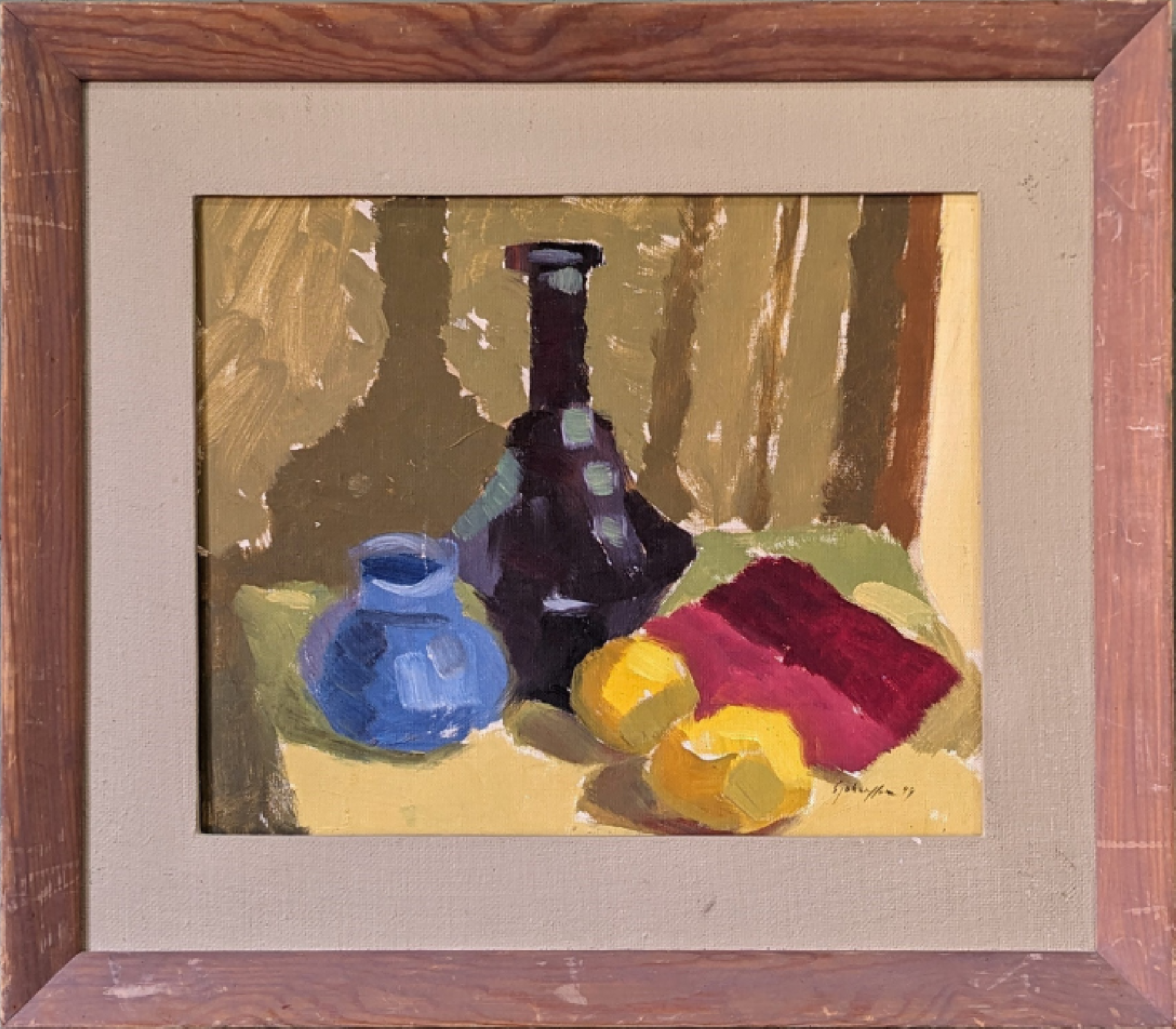 Mid-Century Modern Swedish "Lemons & Pots" Vintage Still Life Oil Painting, 1949