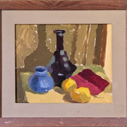 Mid-Century Modern Swedish "Lemons & Pots" Vintage Still Life Oil Painting, 1949