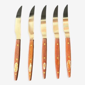 Couteaux à viande scandinave lanius trade mark bois  teck palissandre  inox 1960 germany