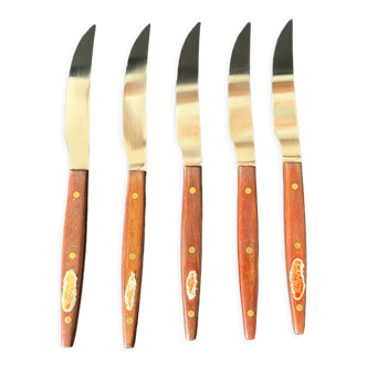 Couteaux à viande scandinave lanius trade mark bois  teck palissandre  inox 1960 germany