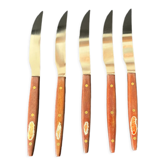 Scandinavian meat knives lanius trade mark wood teak rosewood stainless steel 1960 germany