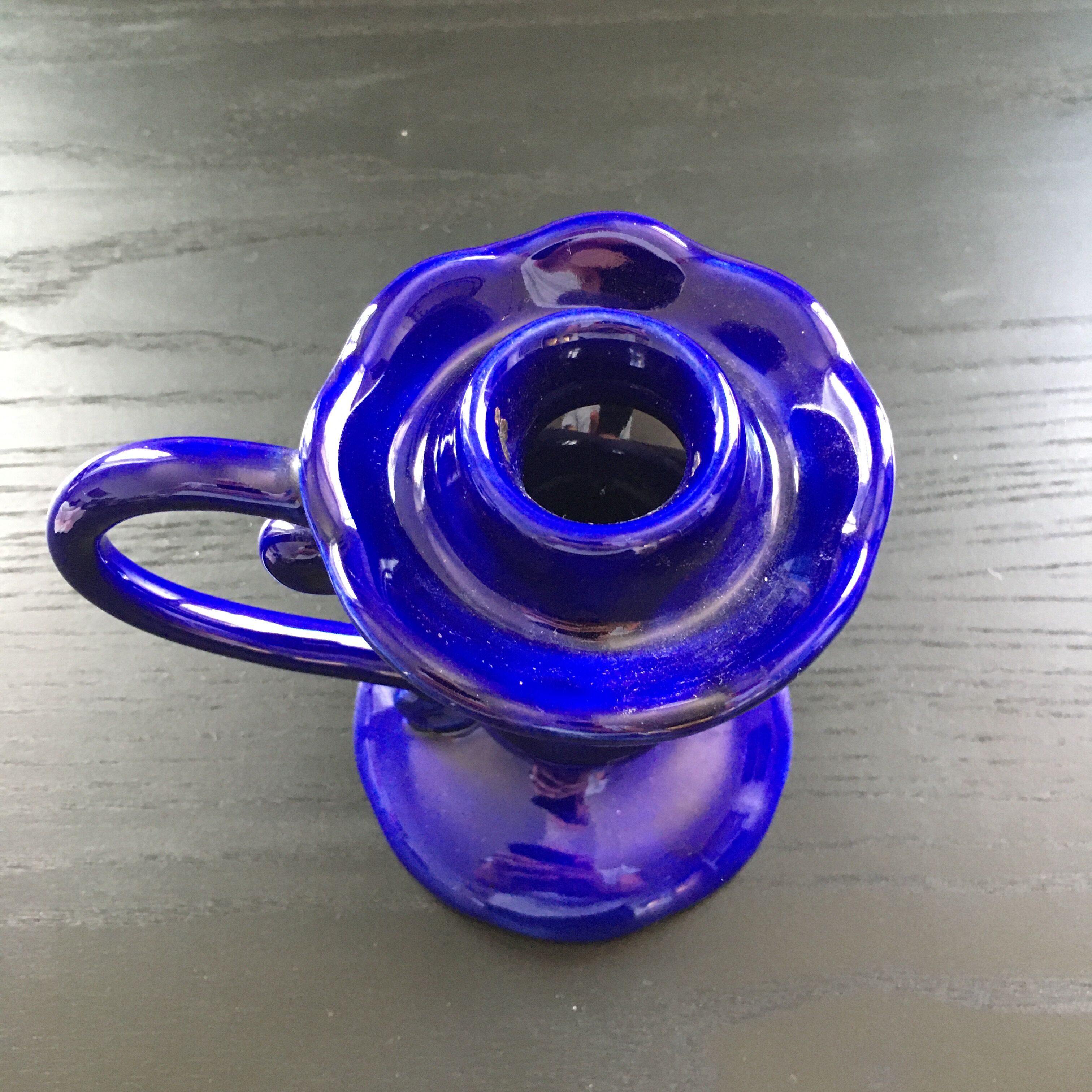 Indigo earthenware candle holder