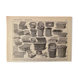 Lithograph engraving on baskets and packaging from 1897