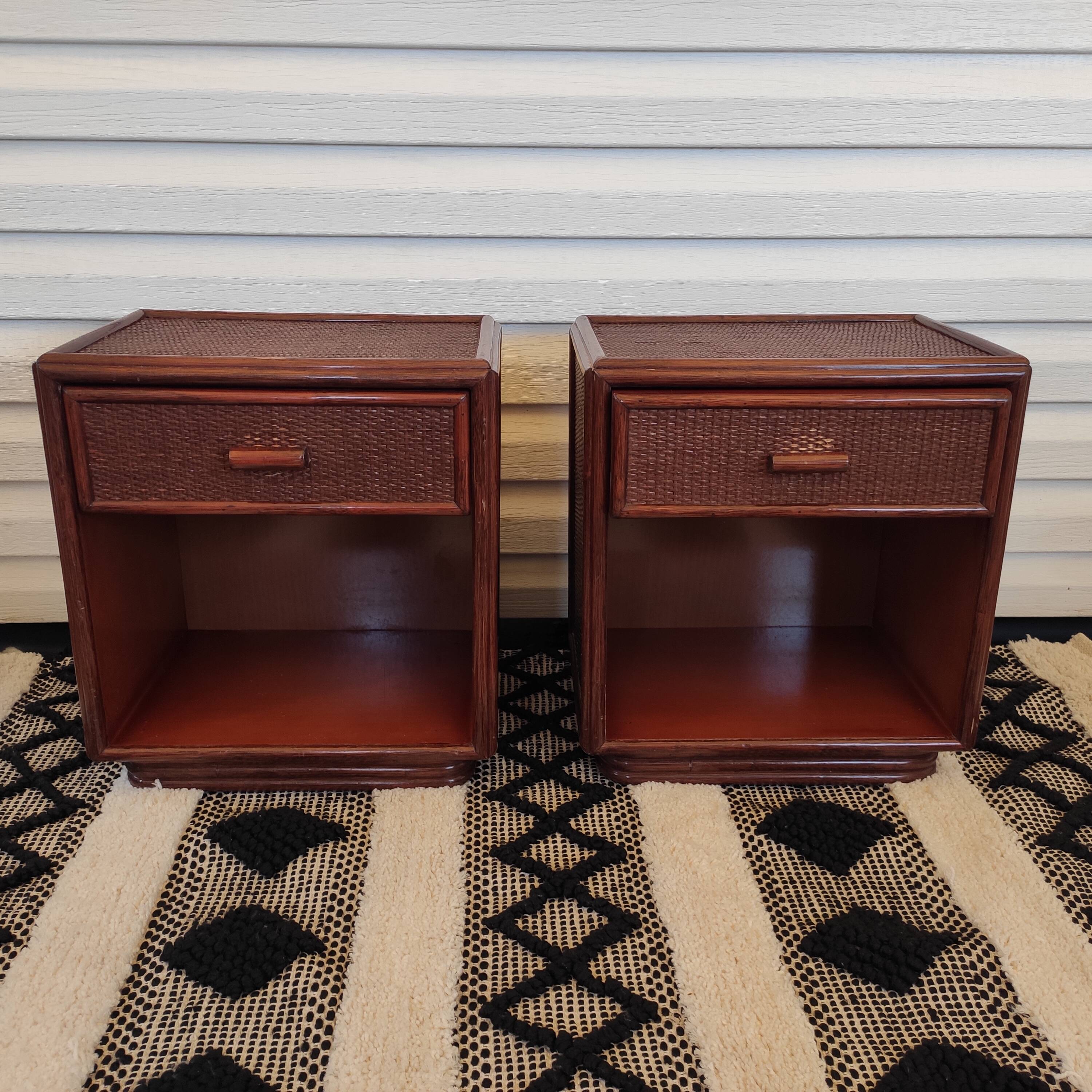 Pair of rattan bedside tables
