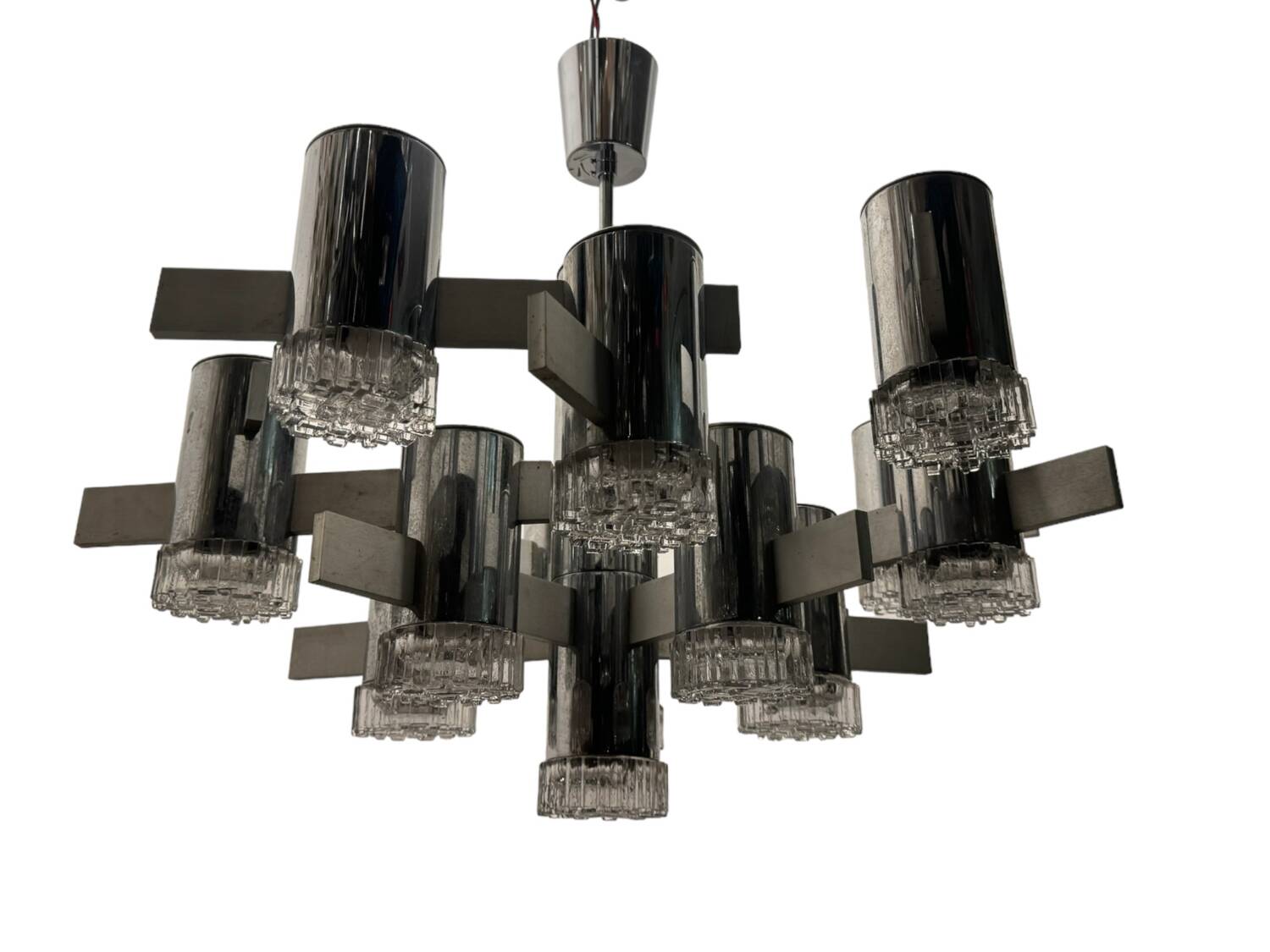 Italian Large Midcentury Chrome Chandelier 15 Lights