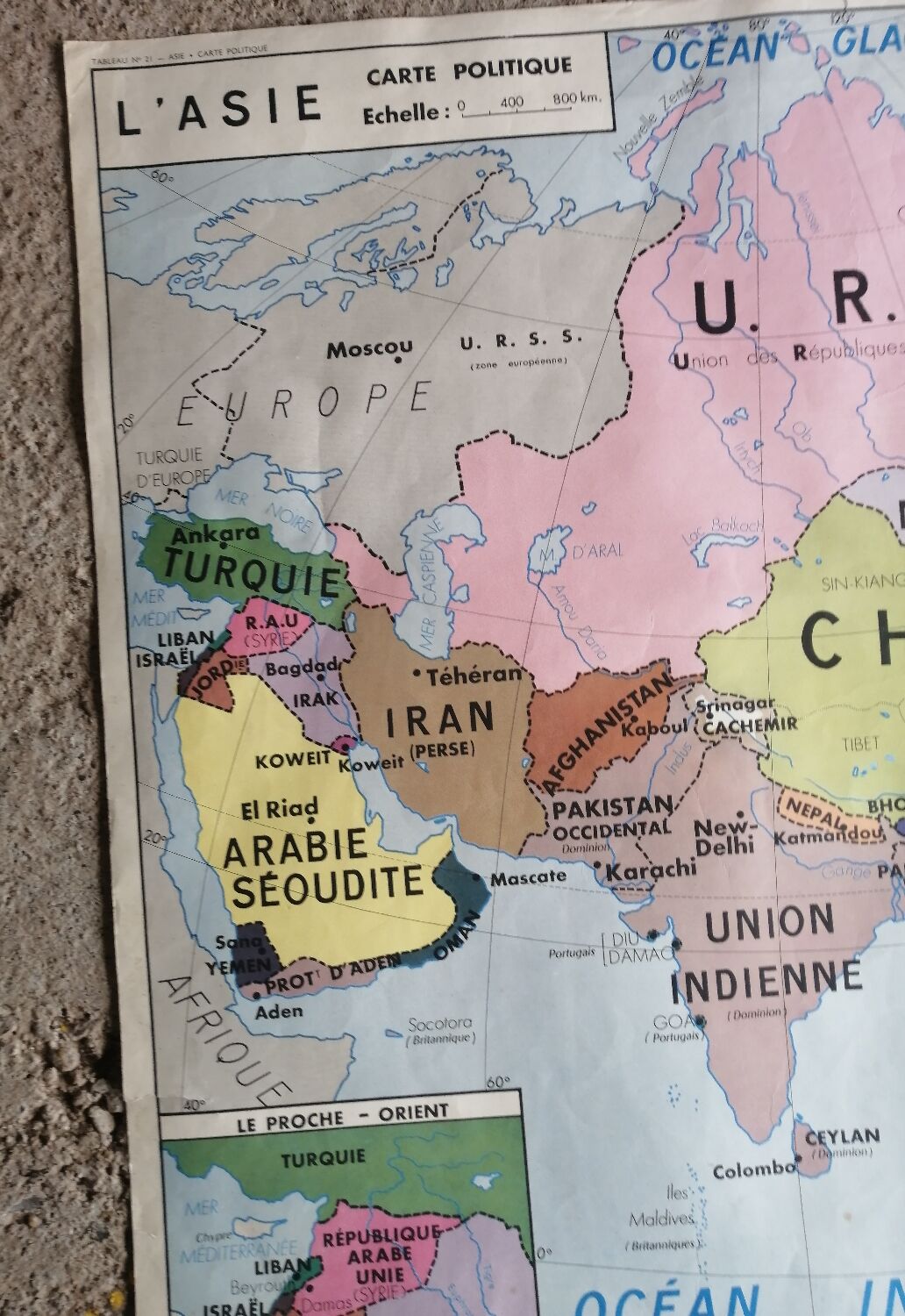 Vintage school map mdi Asia USSR - South America.