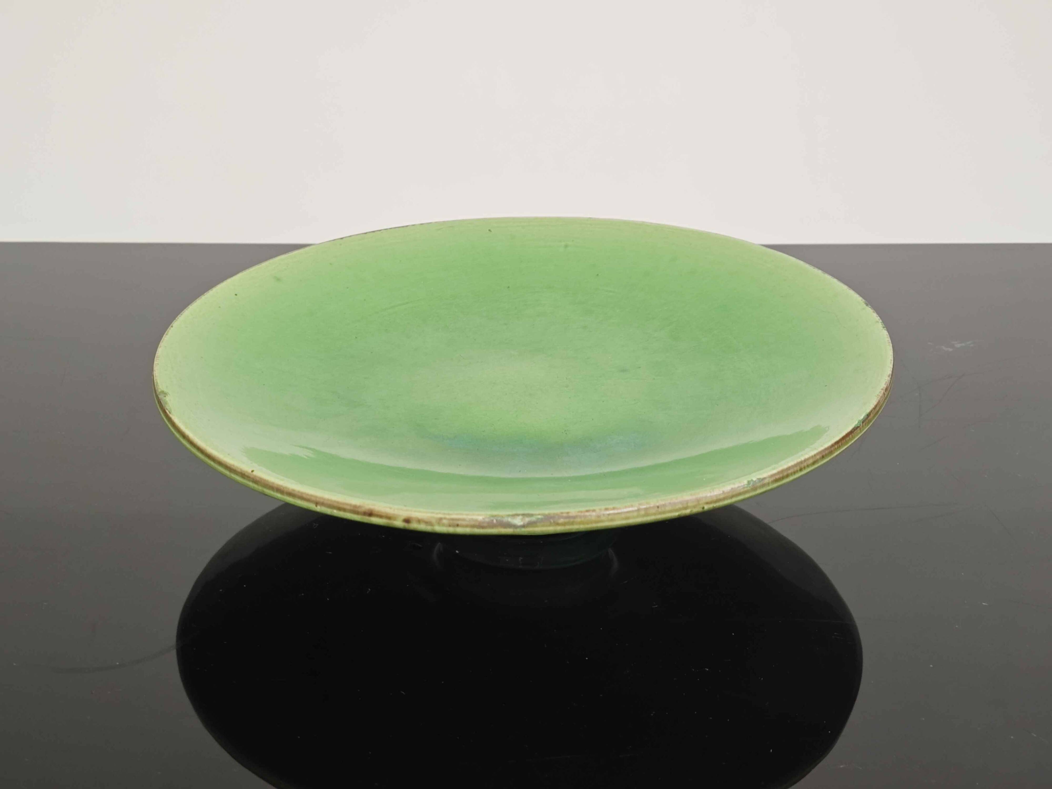 Vintage 50s-60s dish in green enamelled terracotta