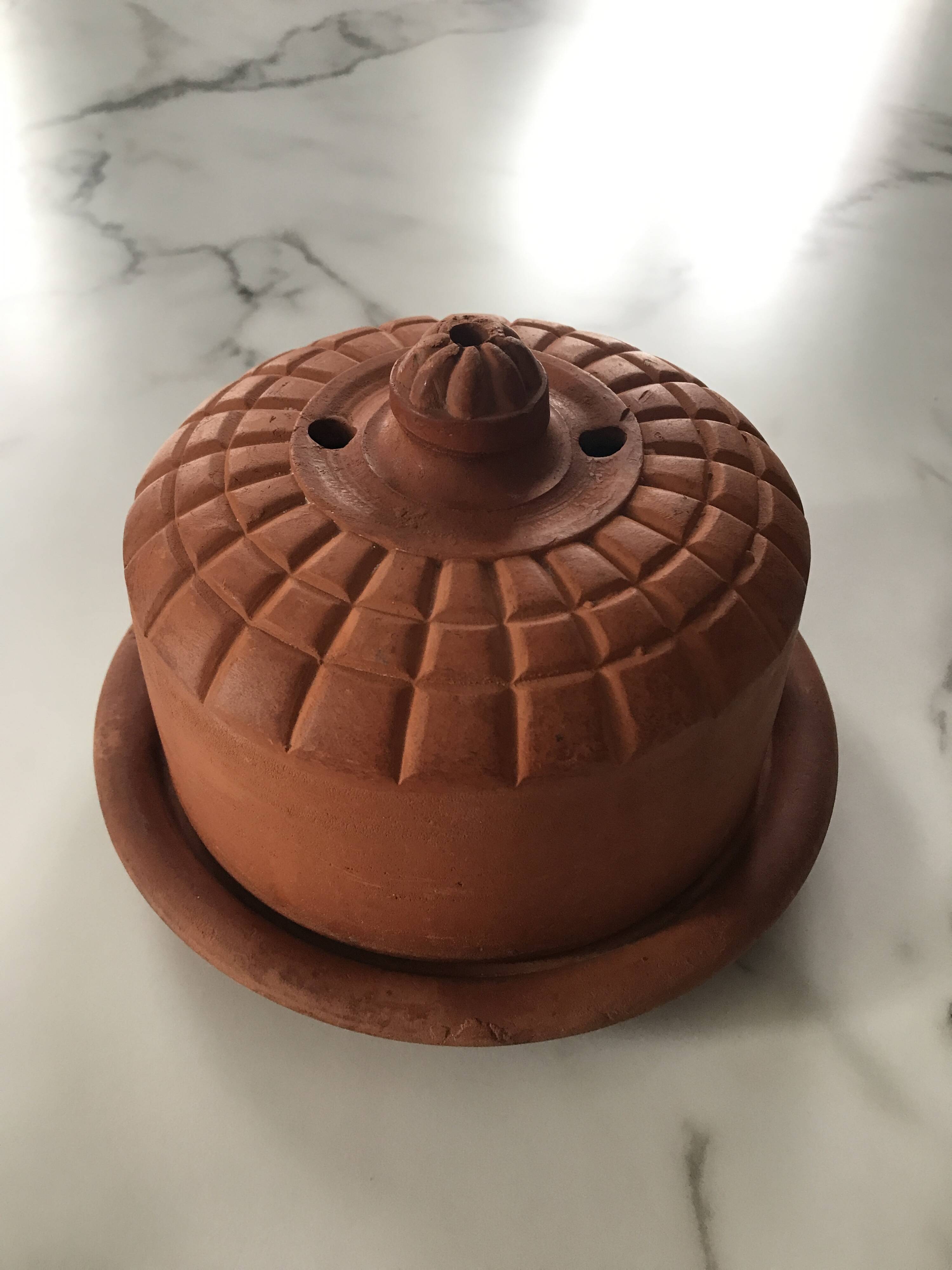 Old terracotta butter dish