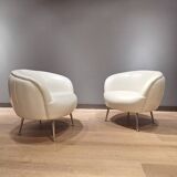 2 white leather armchairs, 1980s