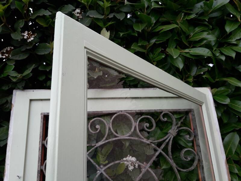 Window frame 179x88cm walnut oak wrought iron grille opening glass panel