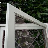 Window frame 179x88cm walnut oak wrought iron grille opening glass panel