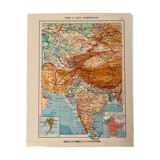Old map of India, Nepal, Afghanistan and Himalayas from 1945