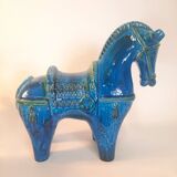Vintage XL horse statue, Aldo Londi for Bitossi, Rimini blue series