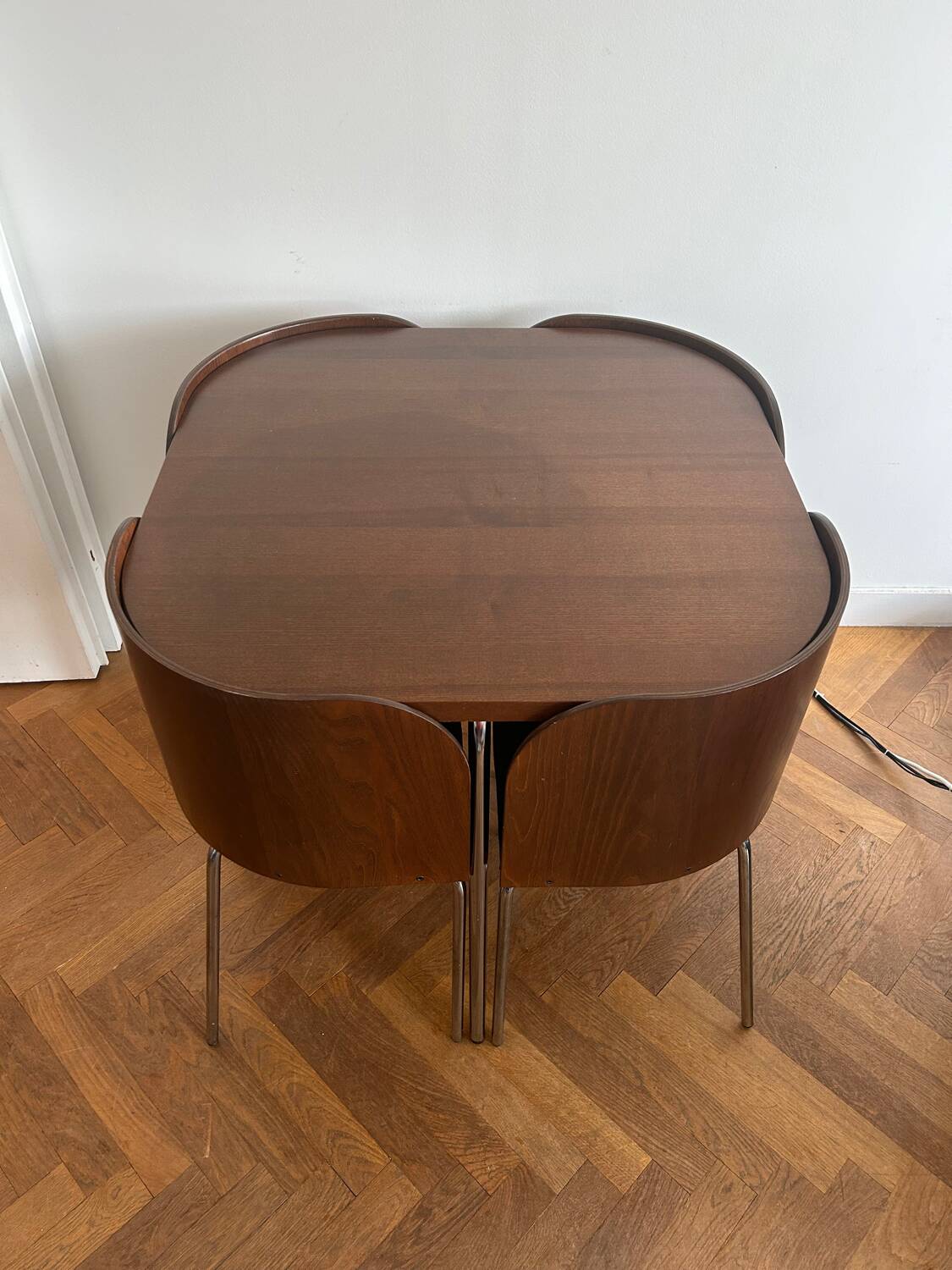 Set of table and 4 teak chairs, Fusion model by Sandra Kragnert for IKEA, Sweden, 1970s: