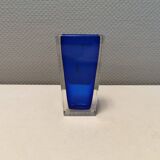 Small delicious glass vase in double layer glass (transparent and blue)