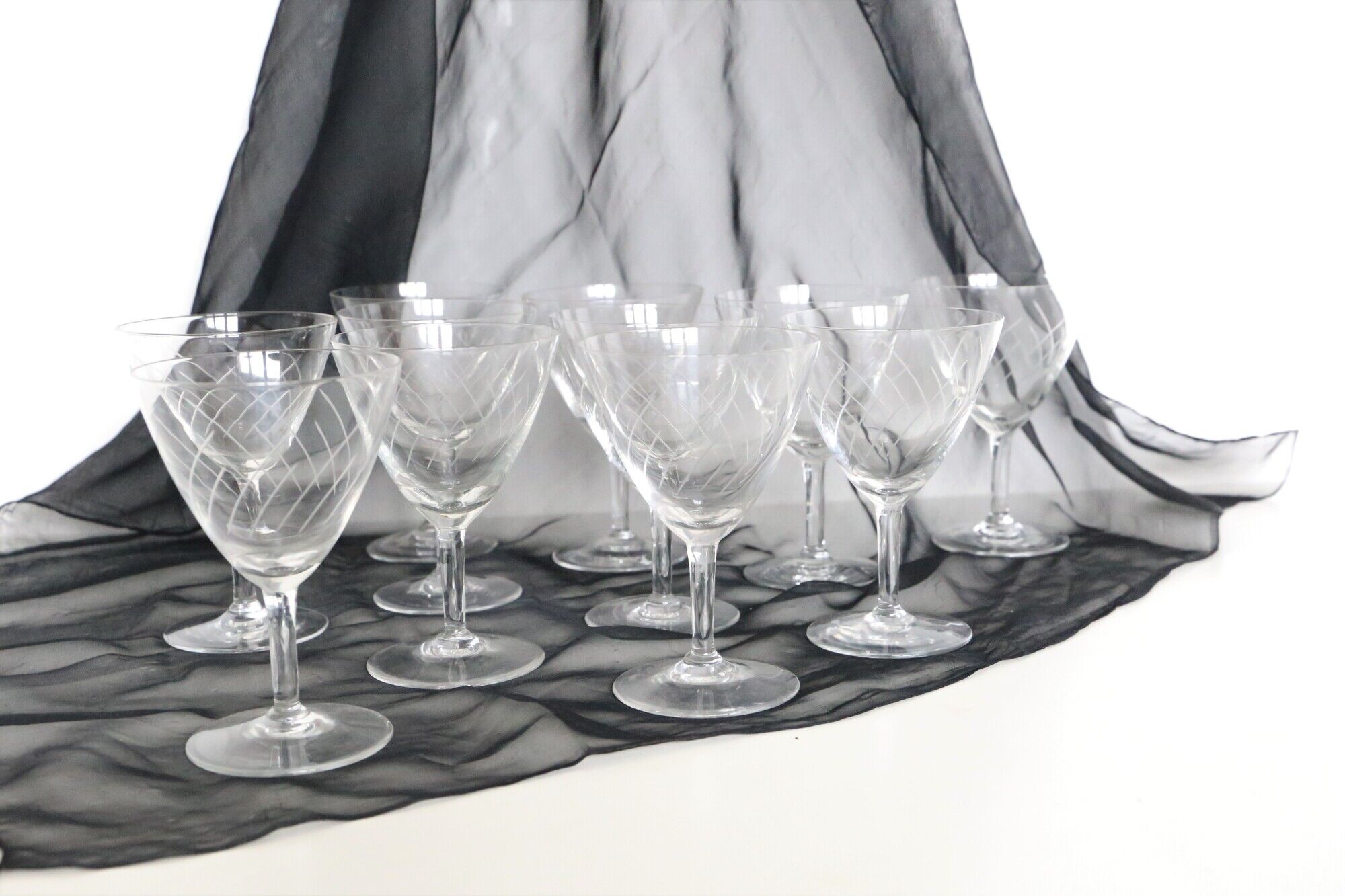 Set of 11 crystal walking glasses, 1940