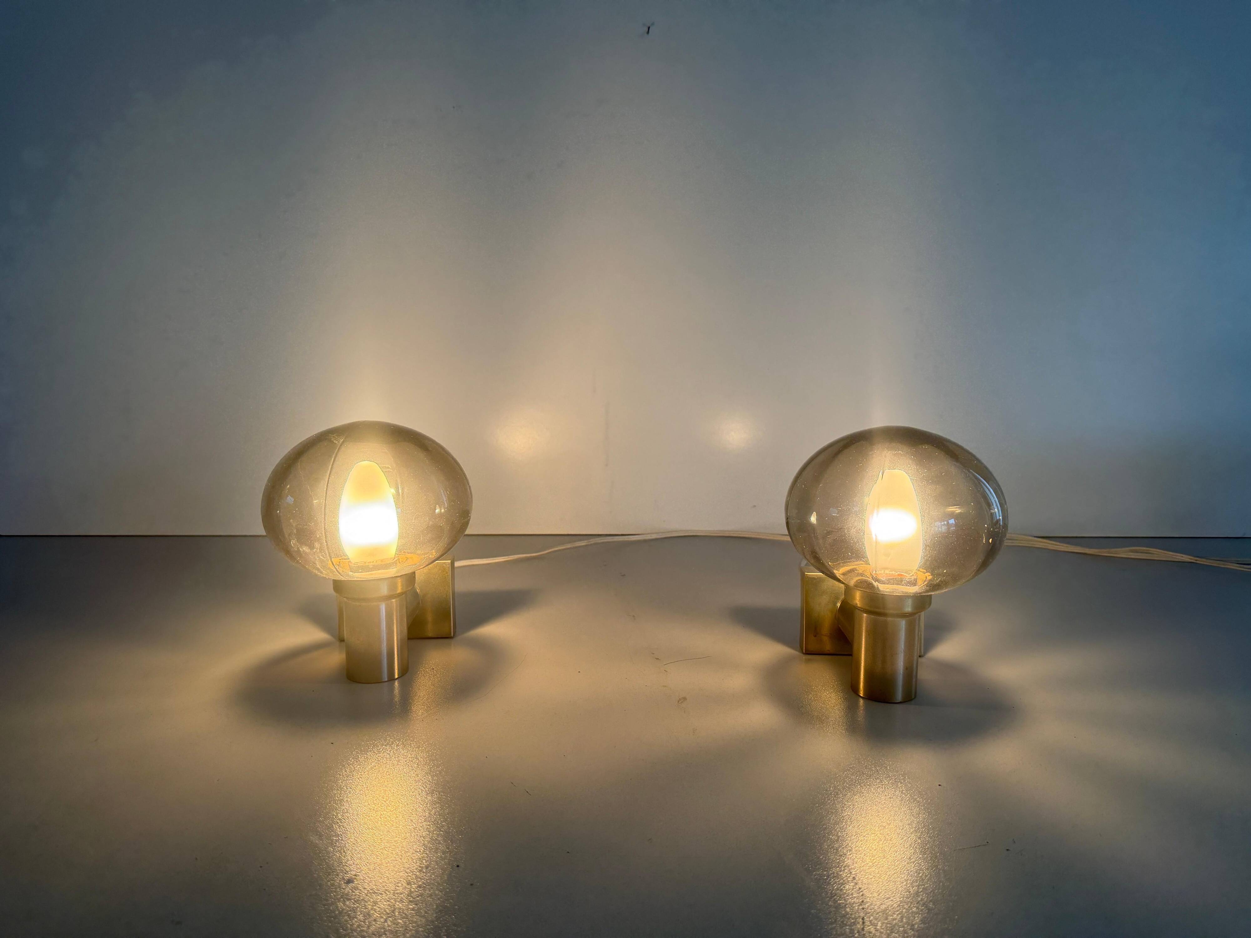 Pair of grey glass and chrome wall lights from the mid-century by N Leuchten, 1960s, Germany.