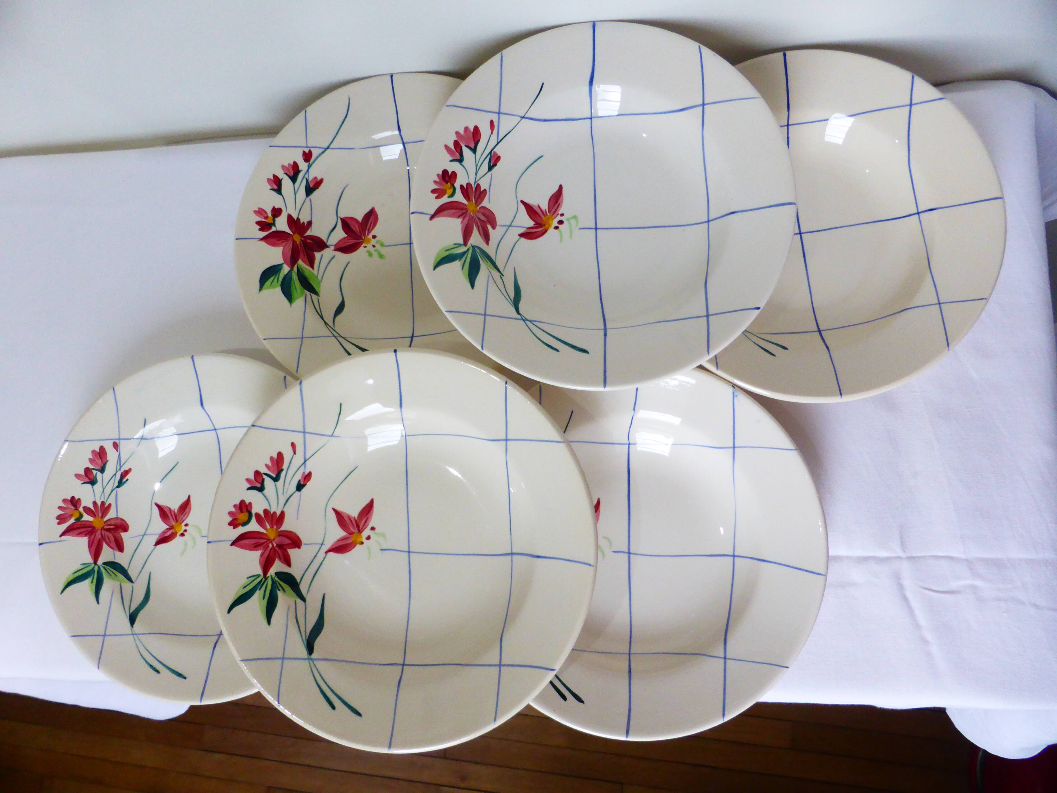 6 assiettes creuses vintage de Niderviller modèle Saumur 220512
