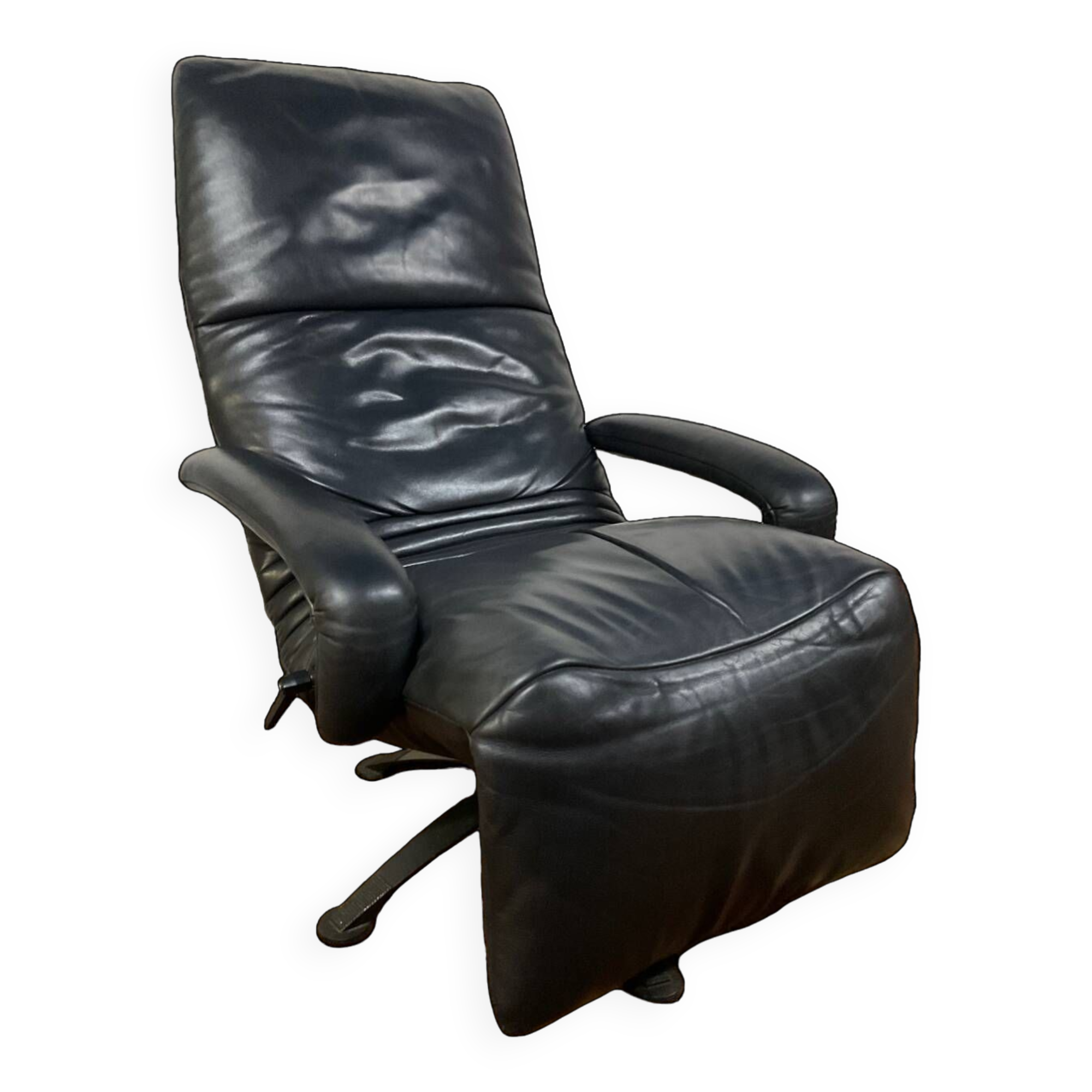 Jori black leather relax armchair from the 80s