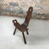 Tripod mountain chair carved wood brutalist 50s design