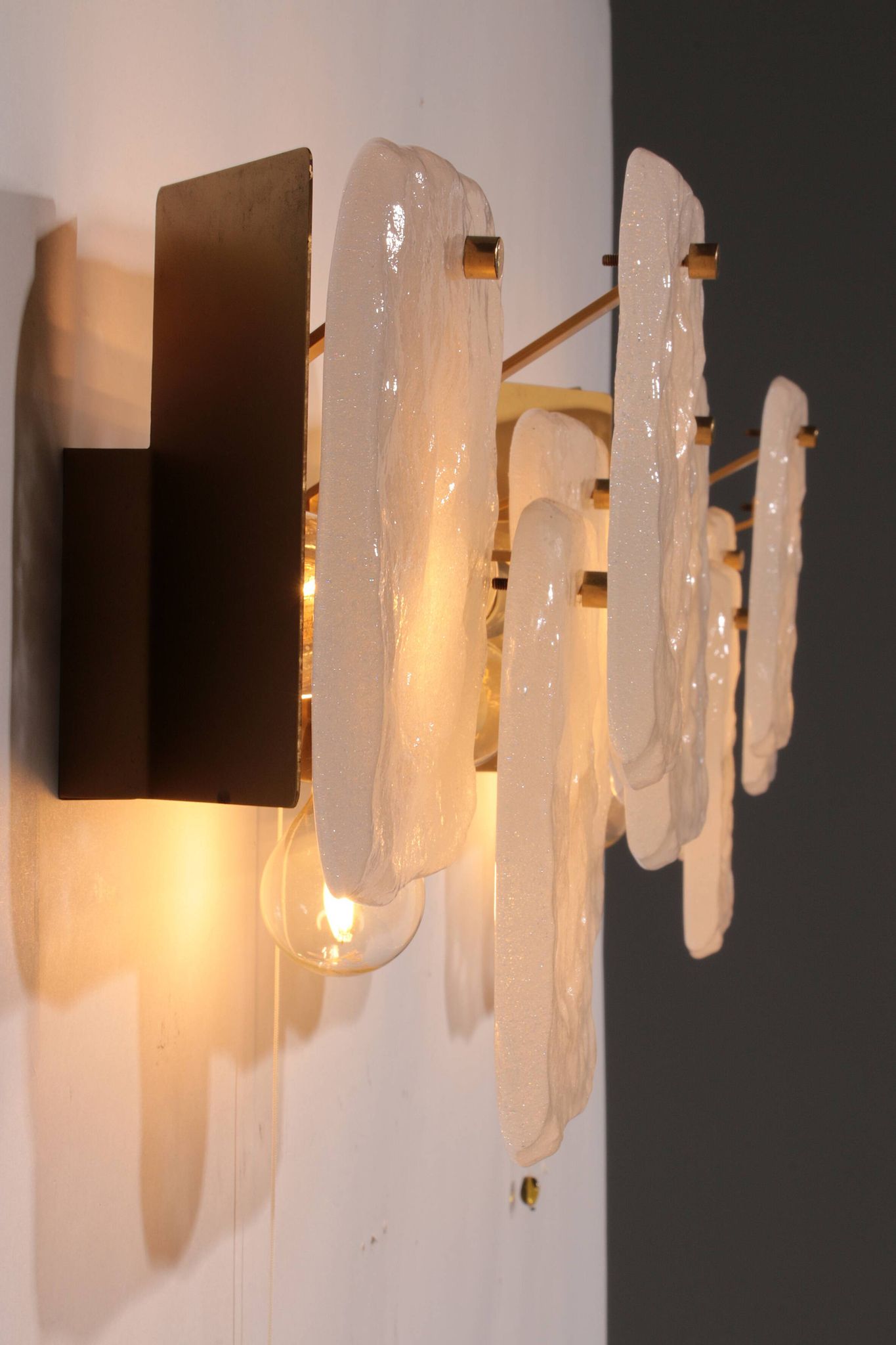 J.T. Kalmar Midcentury Ice Glass Wall Sconces Austria 1960