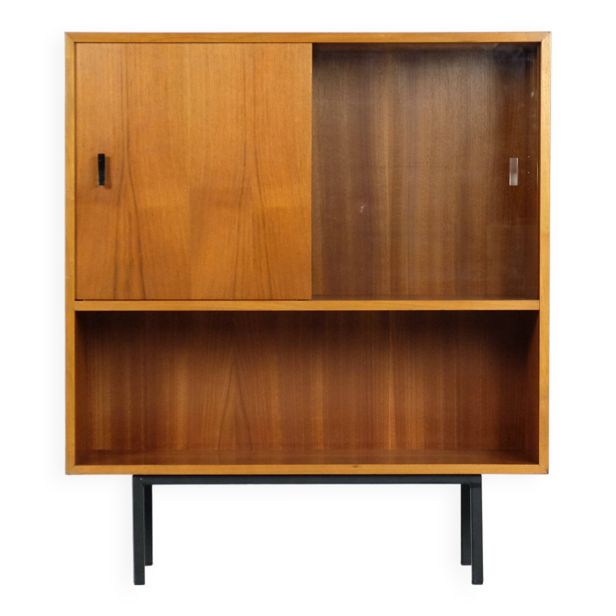 Vintage Nussbaum Vitrinenschrank Highboard Md-Century 1960er