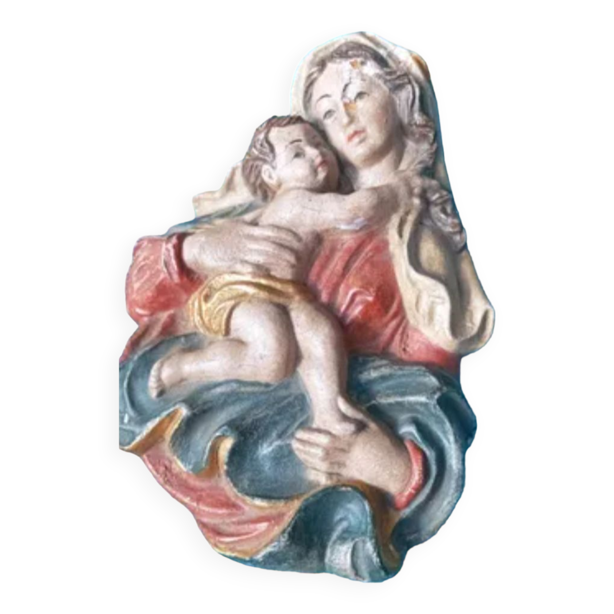 Virgin and child colored in wood
