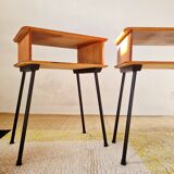 Paire de tables de chevets pieds compas métal