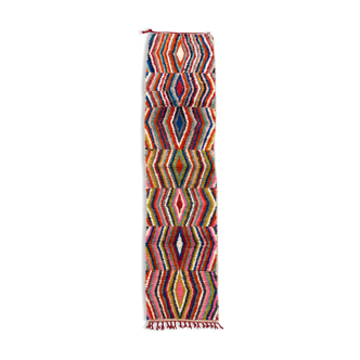 Tapis berbère marocain Boujaad couloir à losanges multicolores 336x80cm