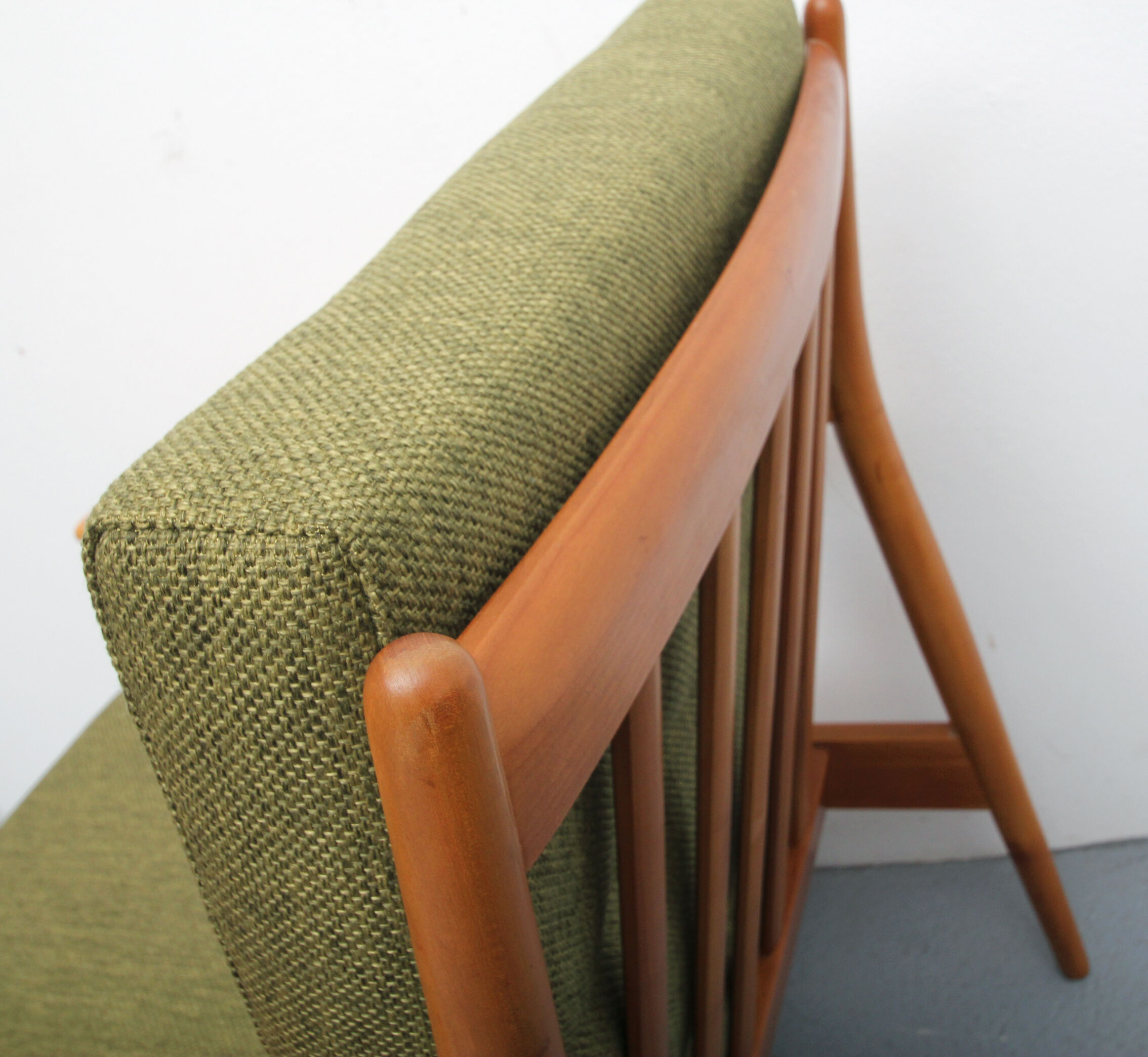 1960s armchair in cherrywood, new cushions in green