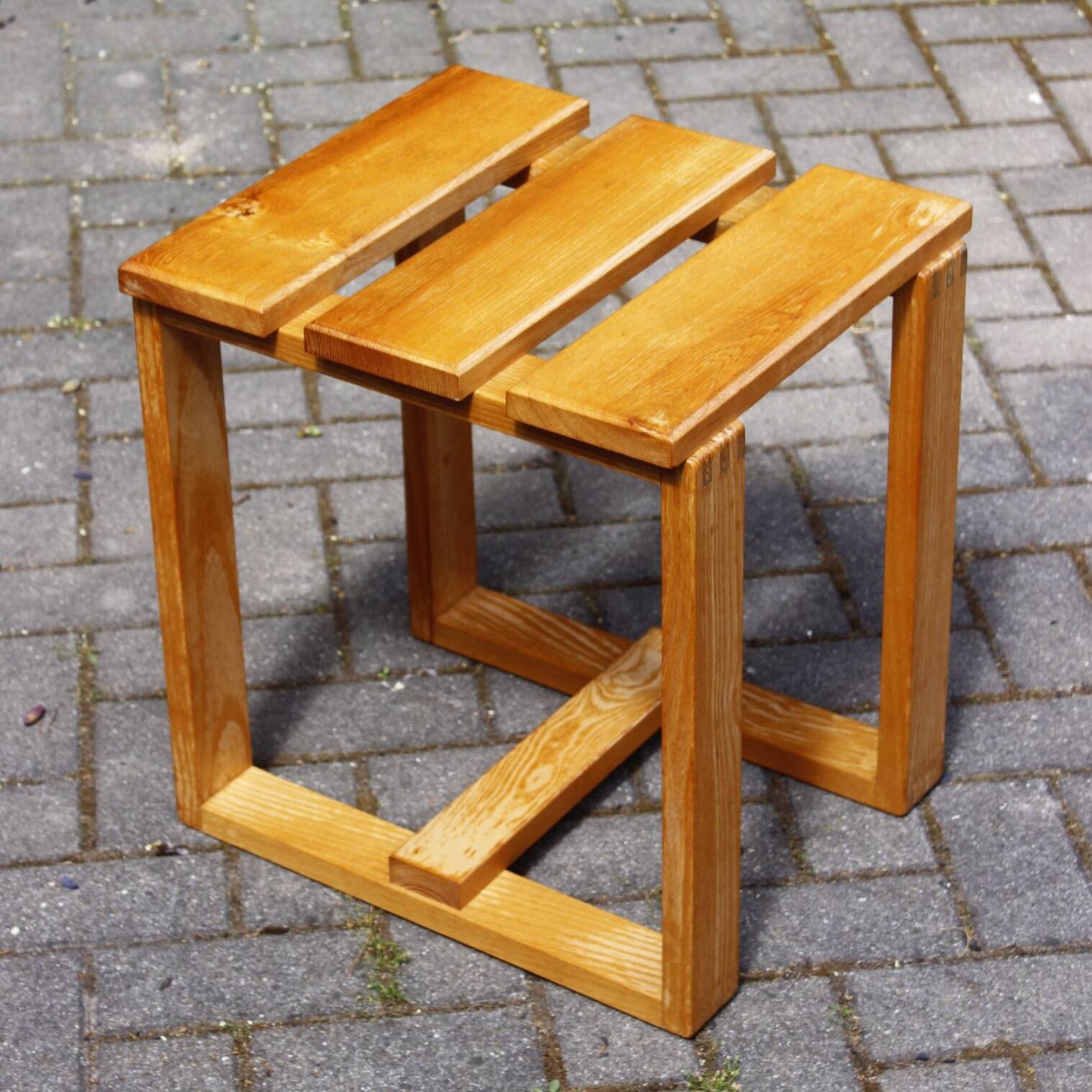 Vintage solid wood stool, modernist design 1970s